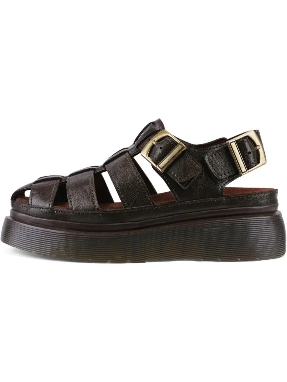 Women's Brown Chic Open Toe Flower Decoration Fisherman Platform Sandal Shoes